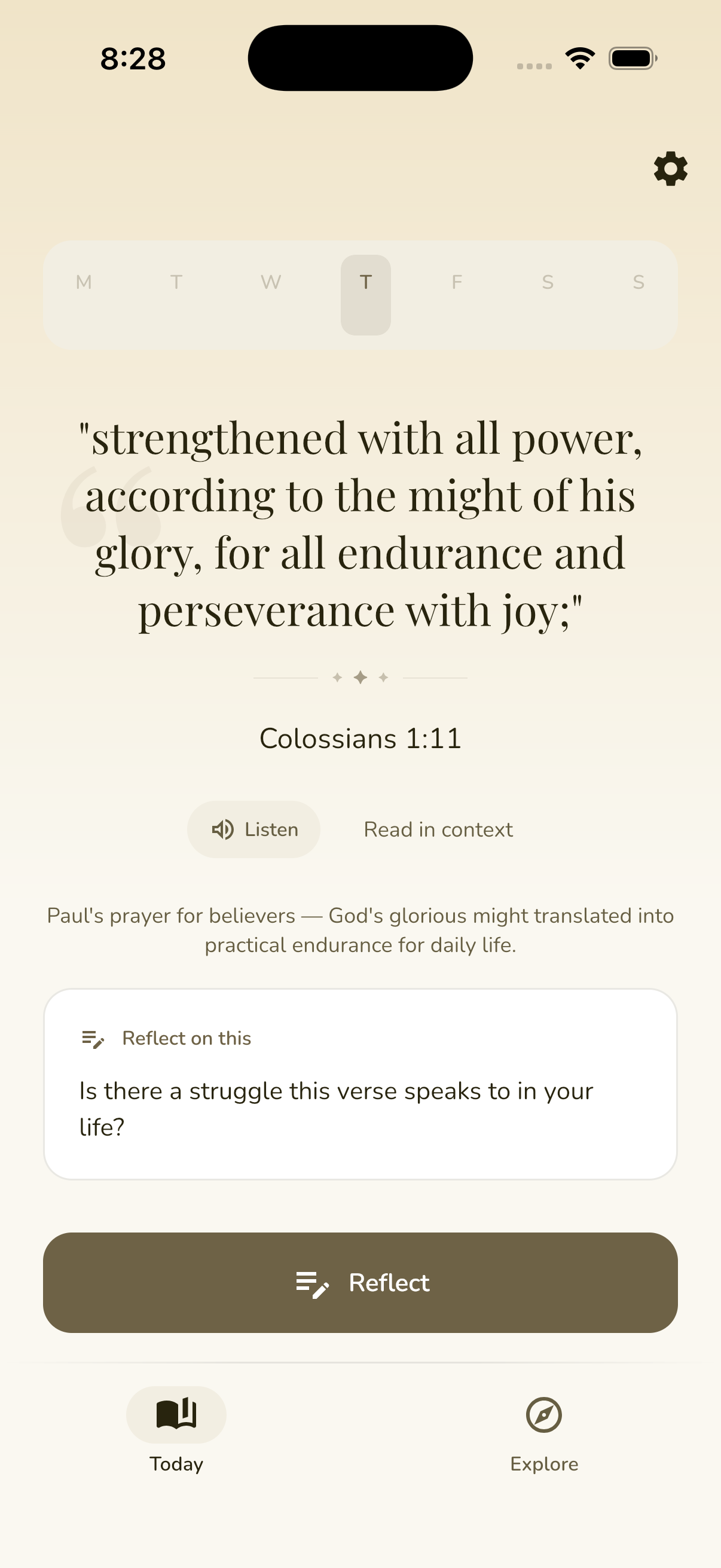 Today screen — daily Bible verse